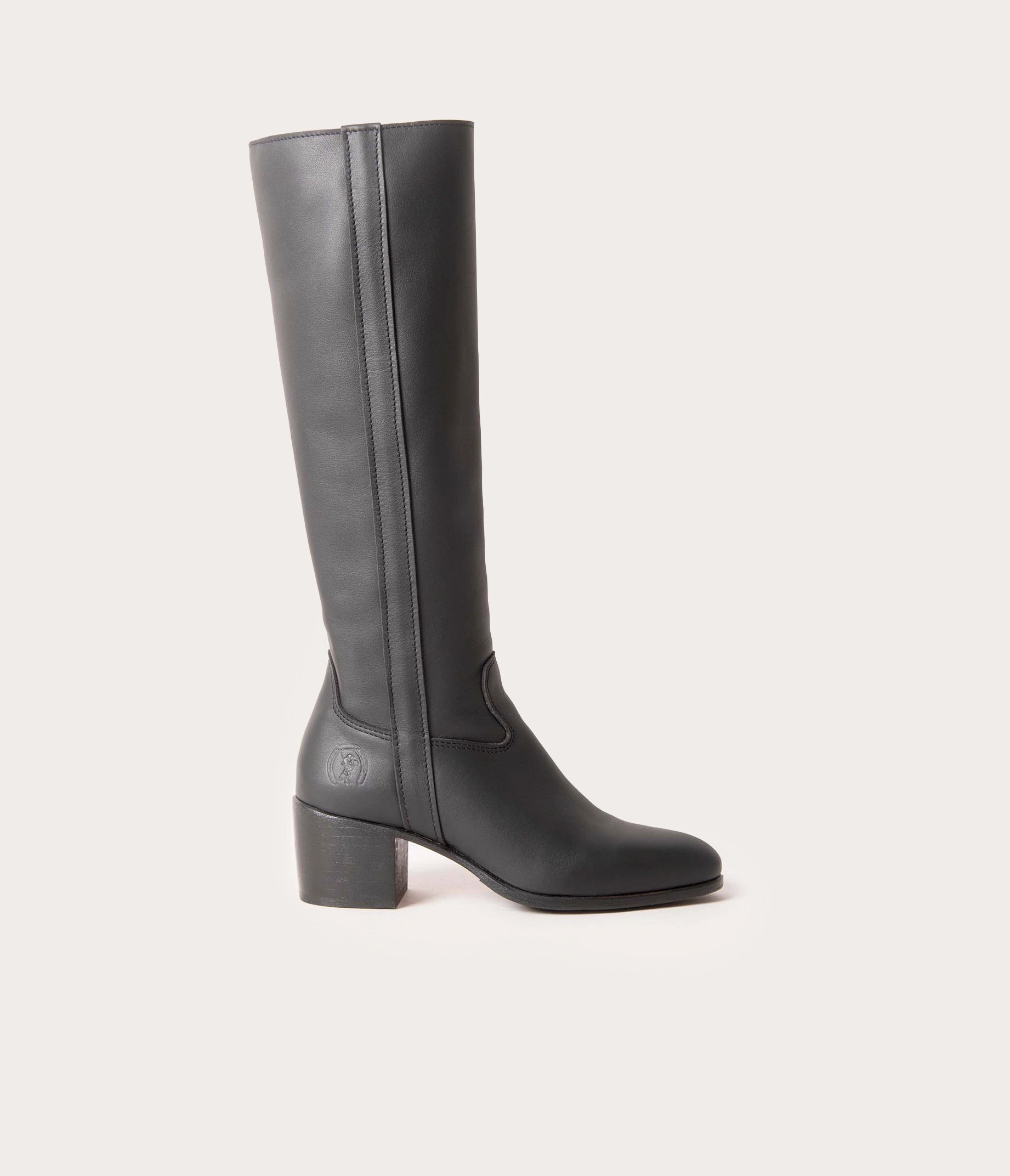 Candice botte haute en cuir, paire de bottes haute en cuir avec talon droit, botte en cuir souple noir, bottes hautes, bottes pour femme, paire de bottes femme, bottes artisanales pour femme, botte fabriquée en France, paire de bottes artisanale, bottes avec talon droit