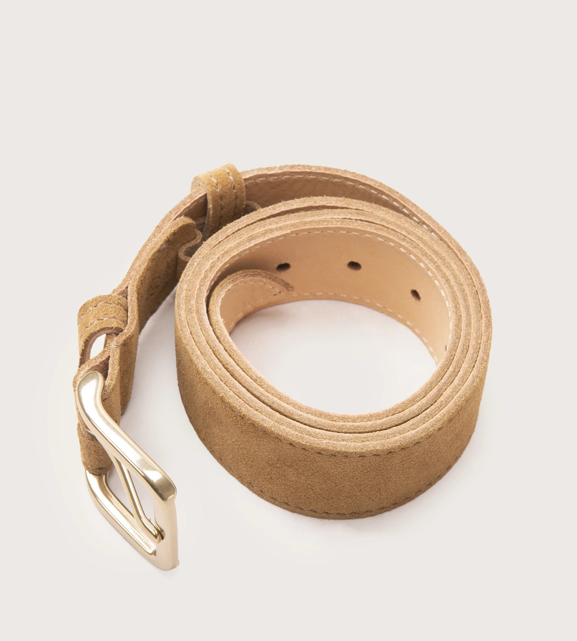 Ceinture 35mm velours havane boucle or