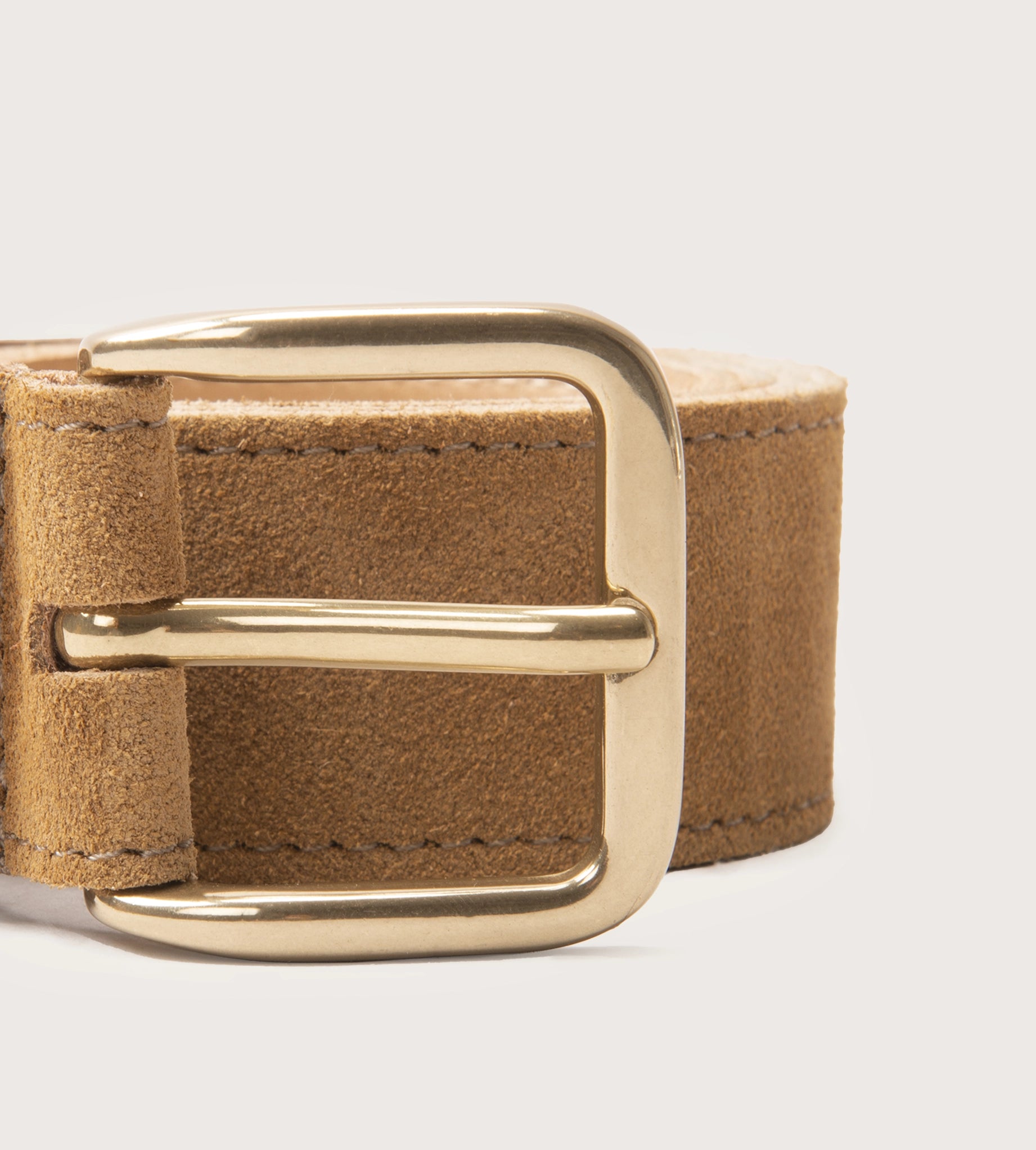 Ceinture 35mm velours havane boucle or