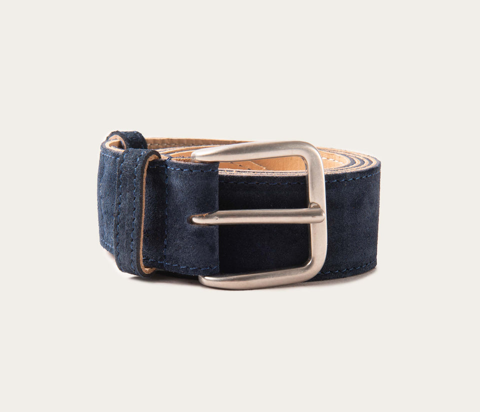Ceinture 35mm velours Bleu boucle argent