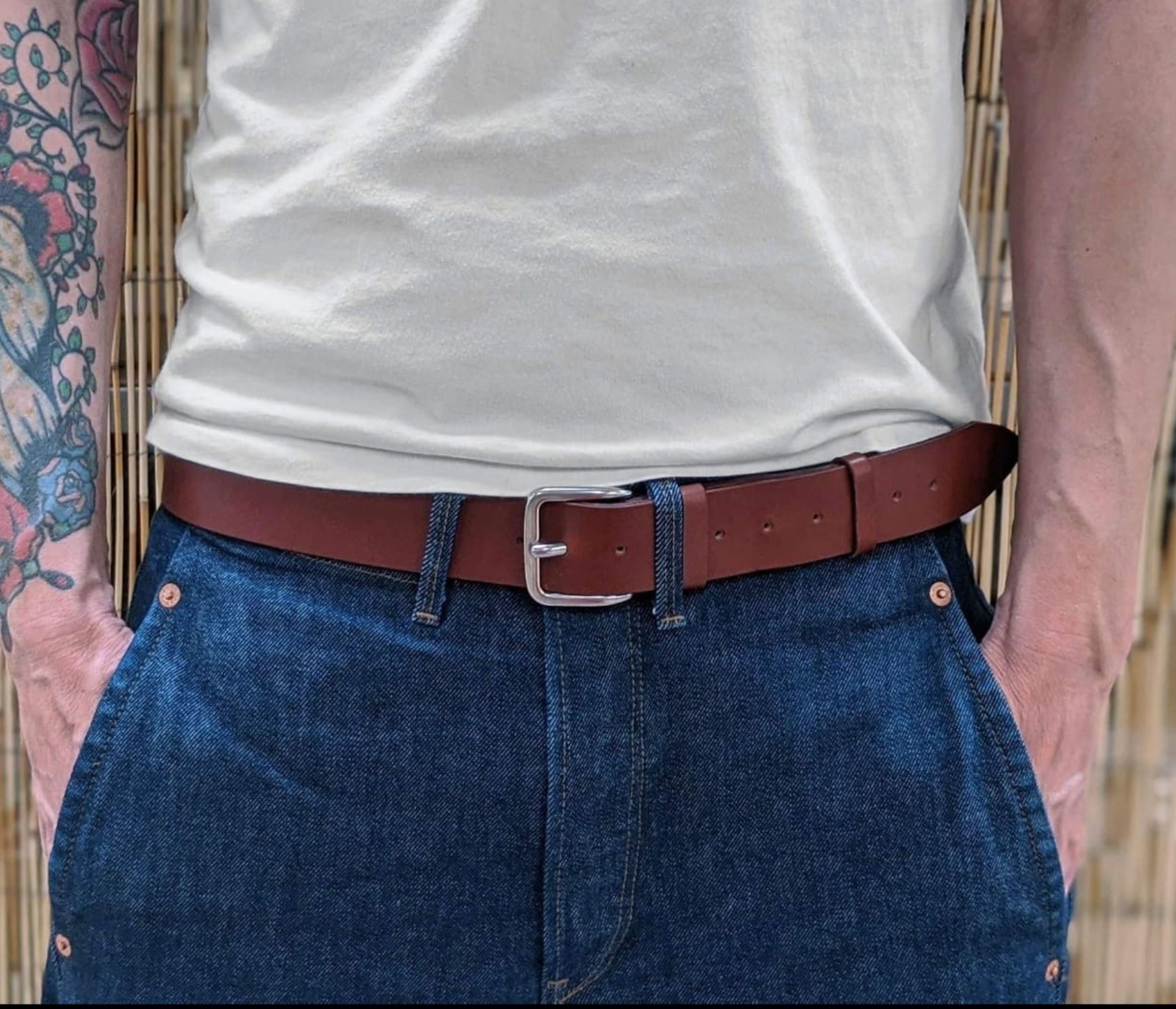 35mm brown belt with silver buckle