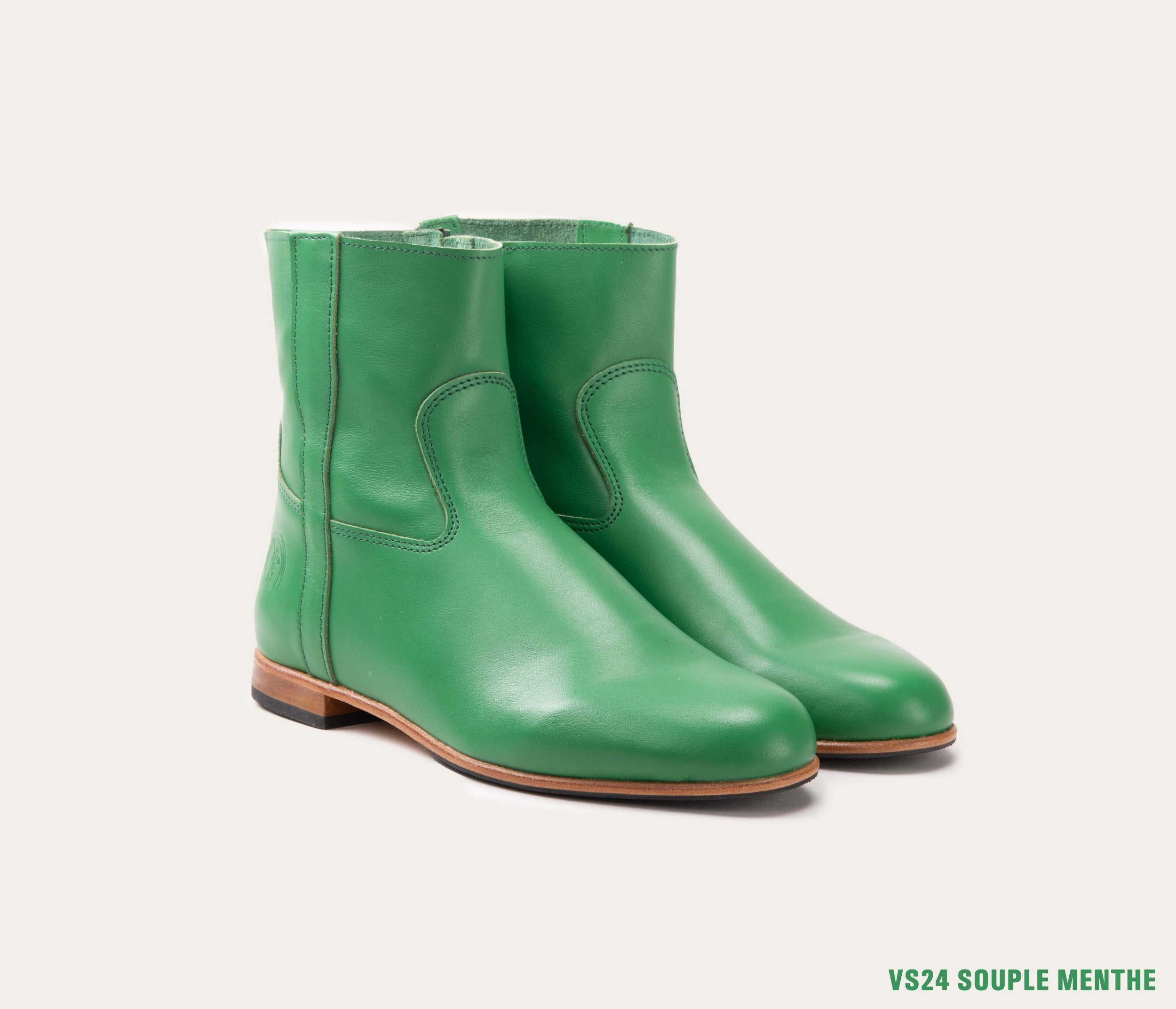 bottine homme verte, bottine en cuir vert, bottine avec zip homme