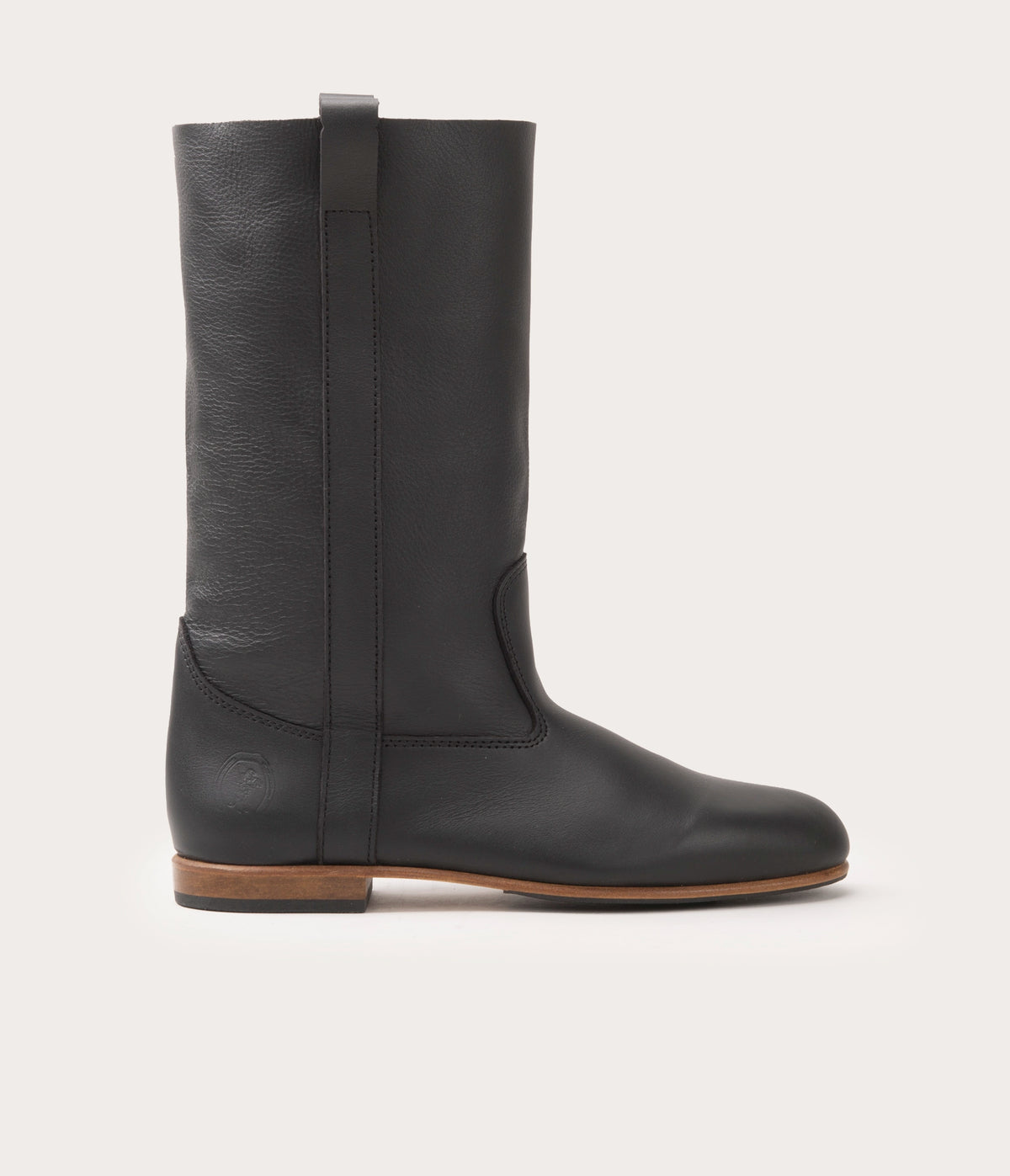 Ella pair of black soft leather women's boots with flat heels