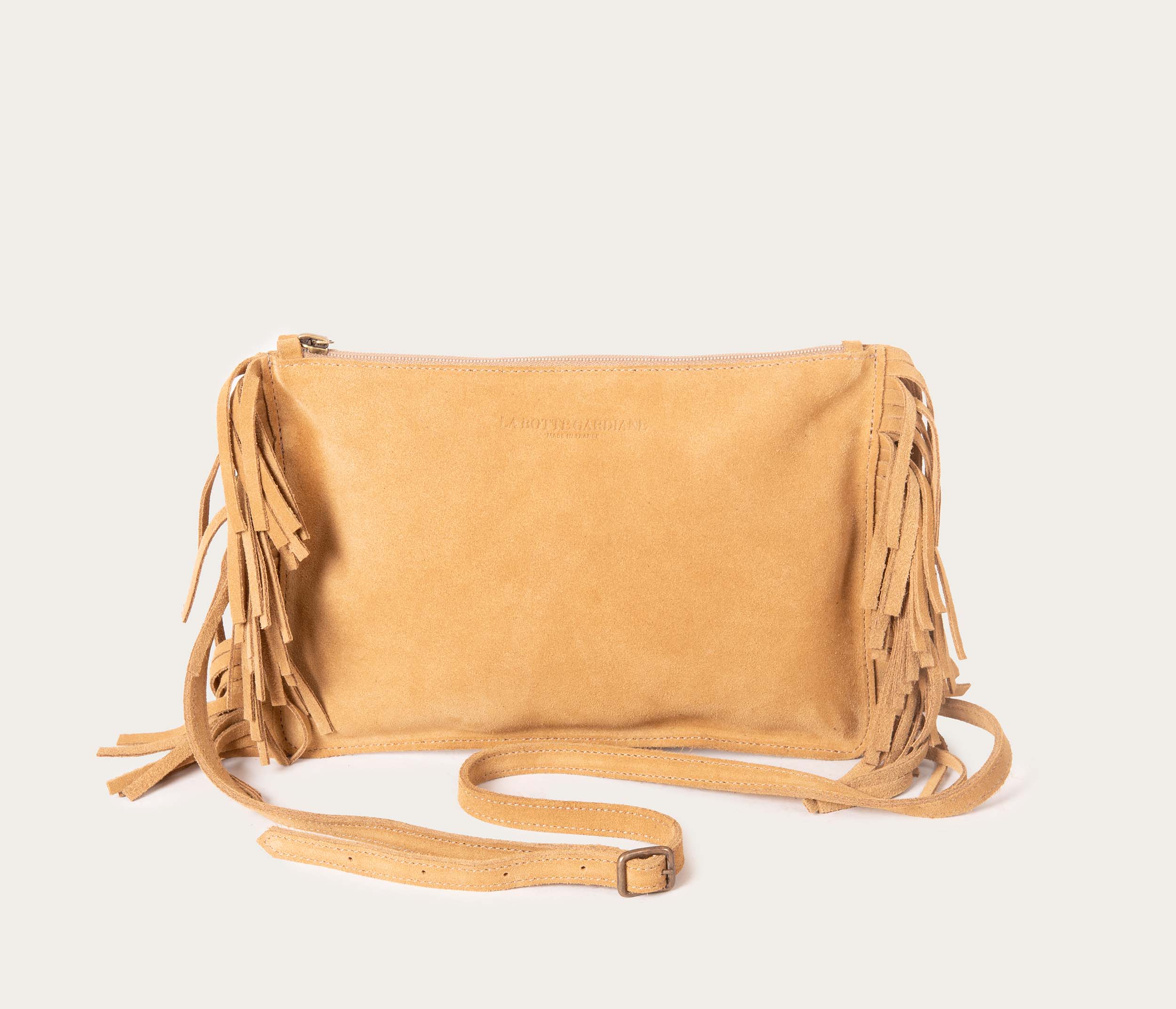 pochette à franges, pochette à bandoulière, sac à franges, sac à franges en cuir, pochette en cuir