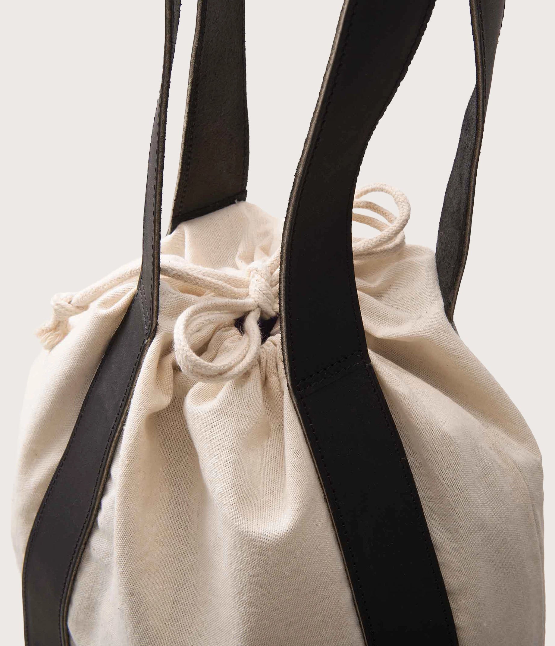 Black Cotton & Leather Tote Bag