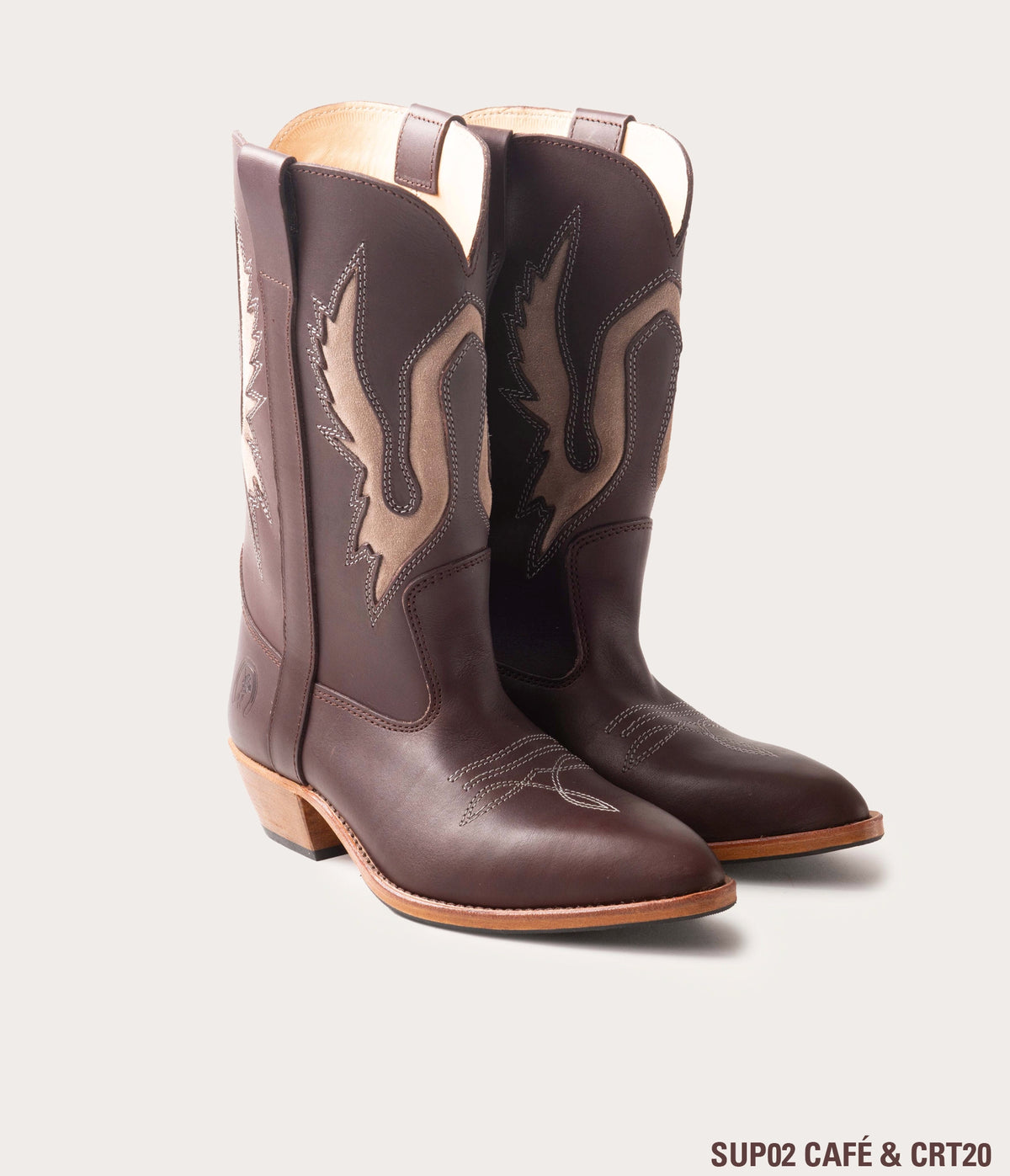 Bottes santiago en cuir café, santiag personnalisable