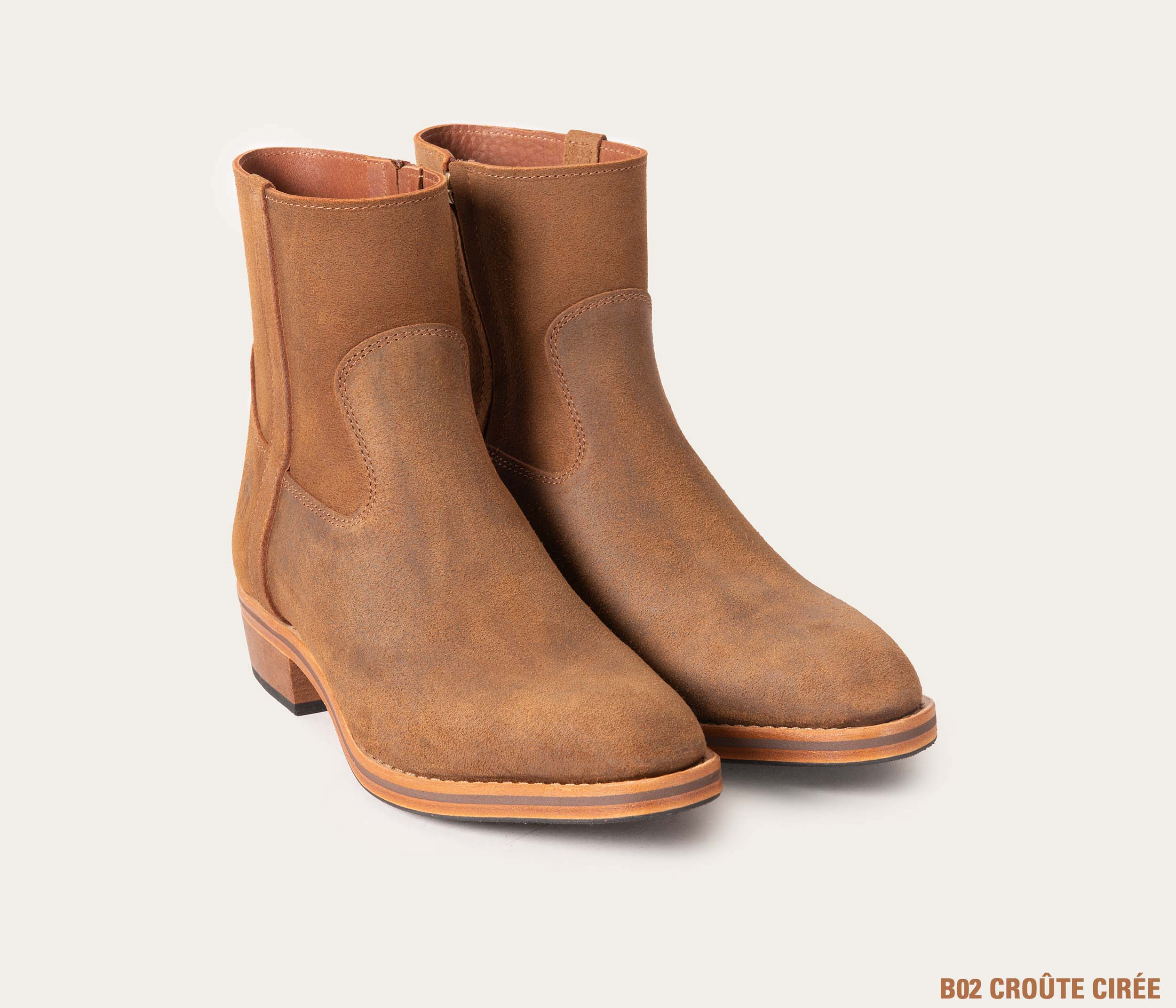 Terence croute cirée personnaliser, terence bottine en cuir personnalisé, terence bottine zippée sur mesure