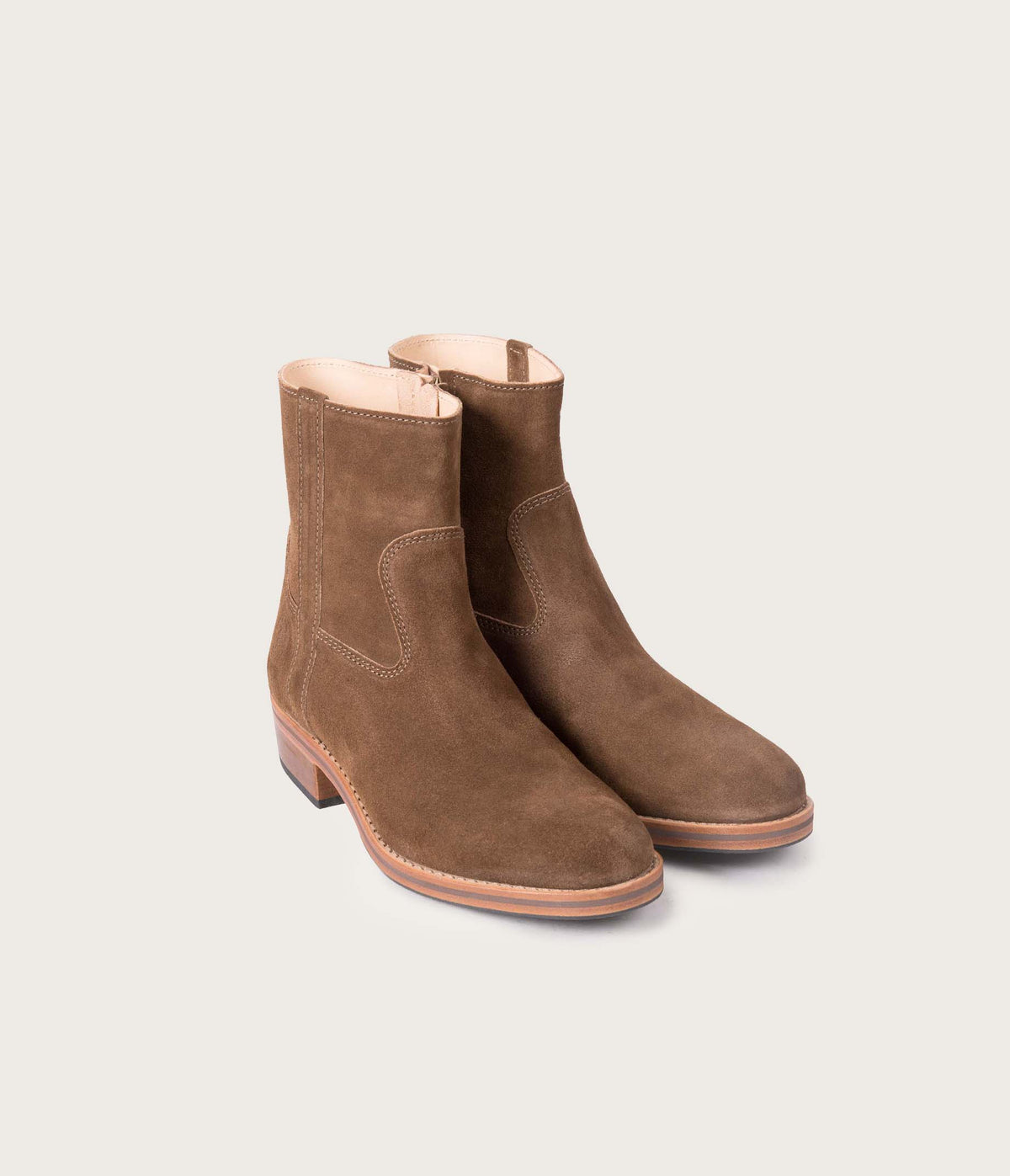 bottine en cuir, bottine Terence en cuir, bottine en cuir taupe, bottine zippée en cuir, bottines taupe, bottine en cuir velours taupe, bottine marron
