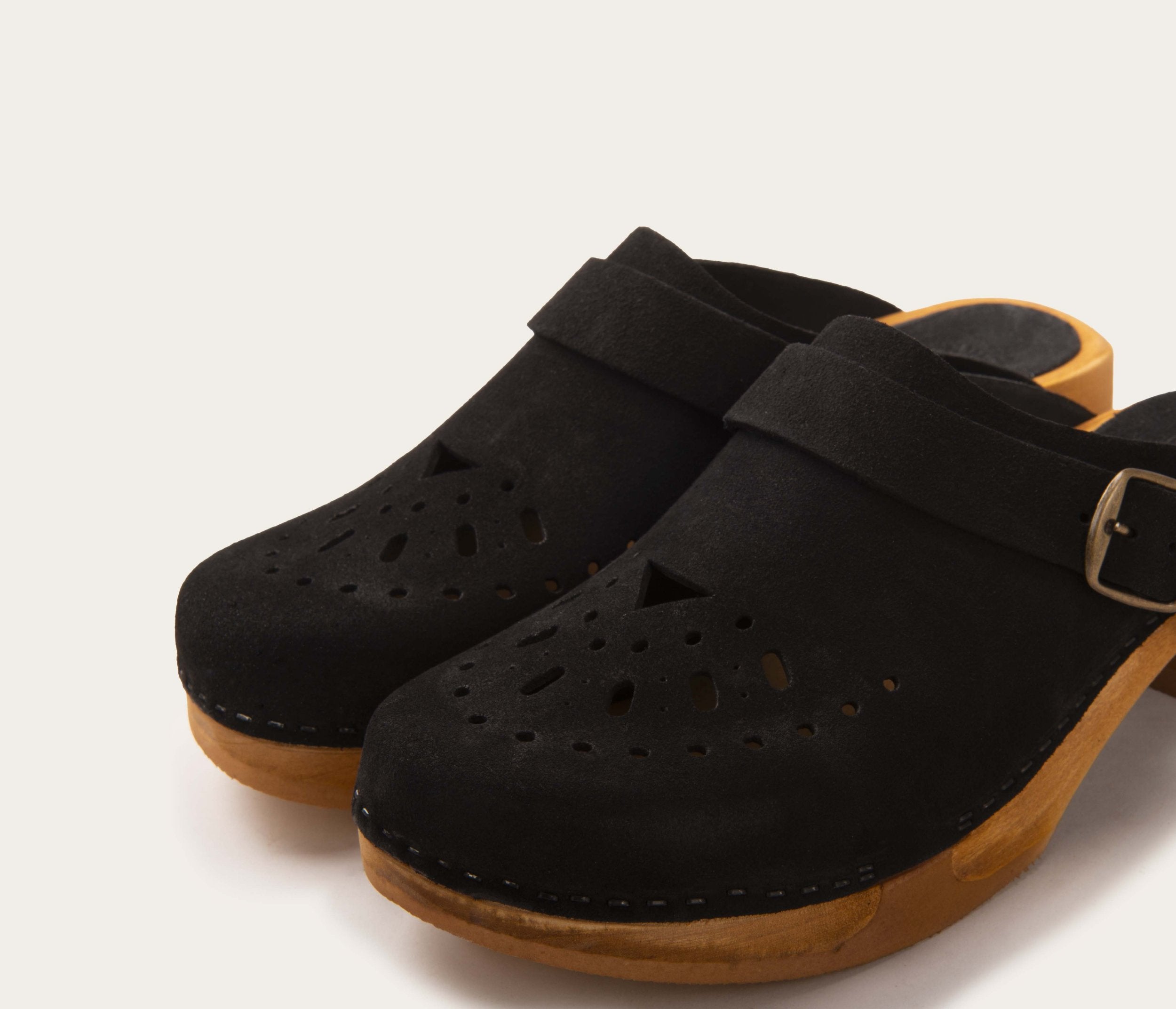 Perforated charcoal velvet clogs