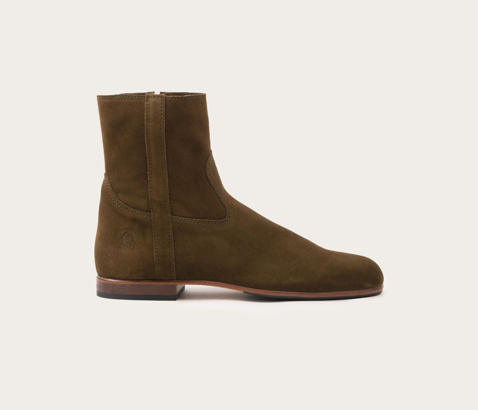 Elie Bottine Zip Femme velours Olive