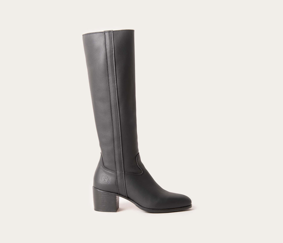 Candice botte haute en cuir, paire de bottes haute en cuir avec talon droit, botte en cuir souple noir, bottes hautes, bottes pour femme, paire de bottes femme, bottes artisanales pour femme, botte fabriquée en France, paire de bottes artisanale, bottes avec talon droit