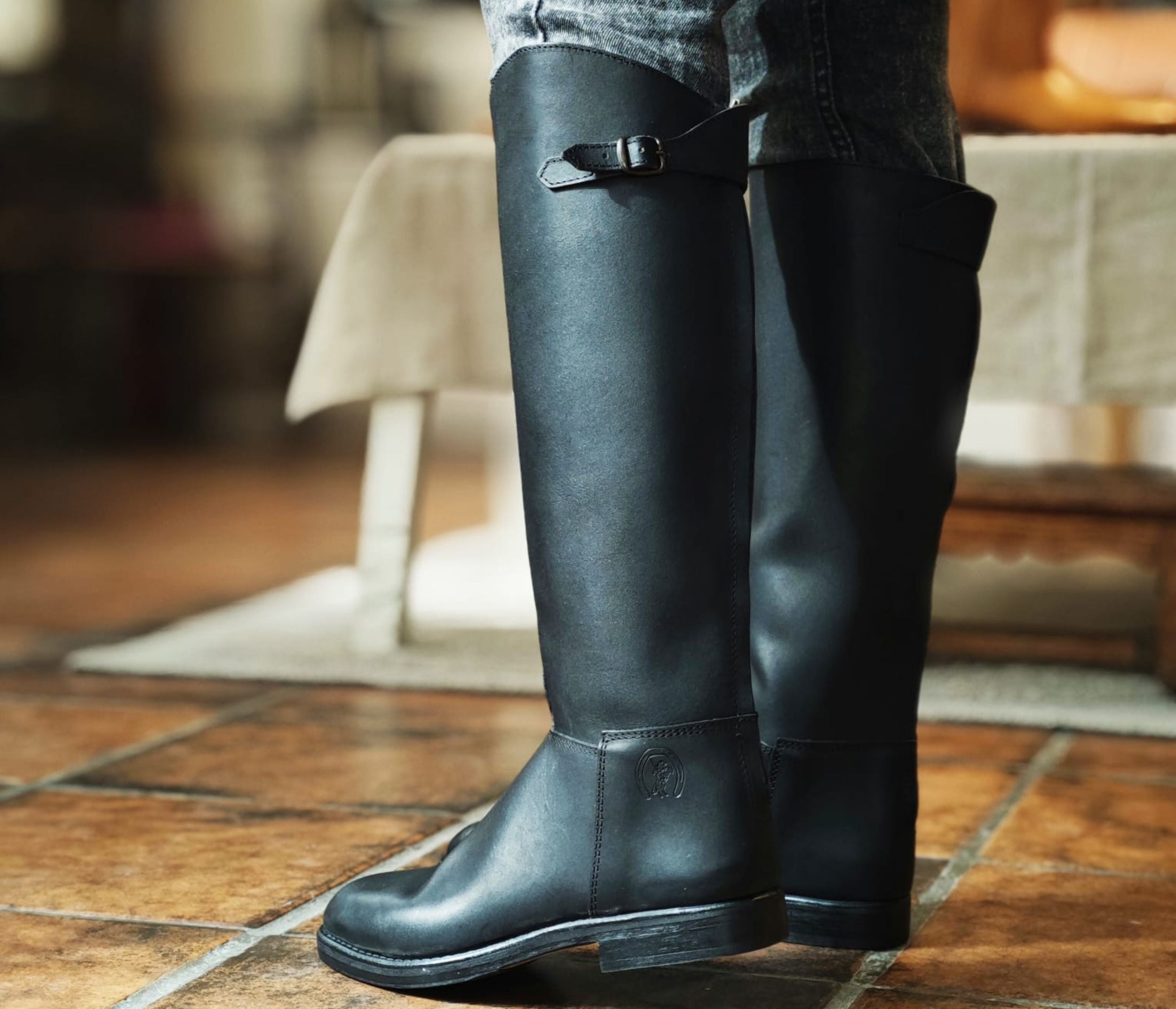 Bottes Noires Botte Cavaliere Femme Mollet Large Botte Cavalière