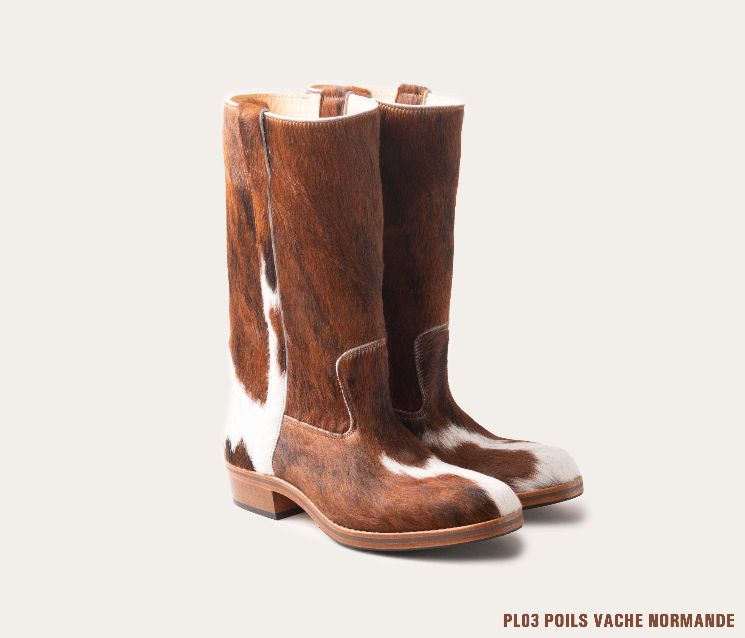 botte camarguaise, botte en cuir, botte sur mesure en cuir poils, botte artisanale en cuir, botte vache normande, botte style cowboys, 