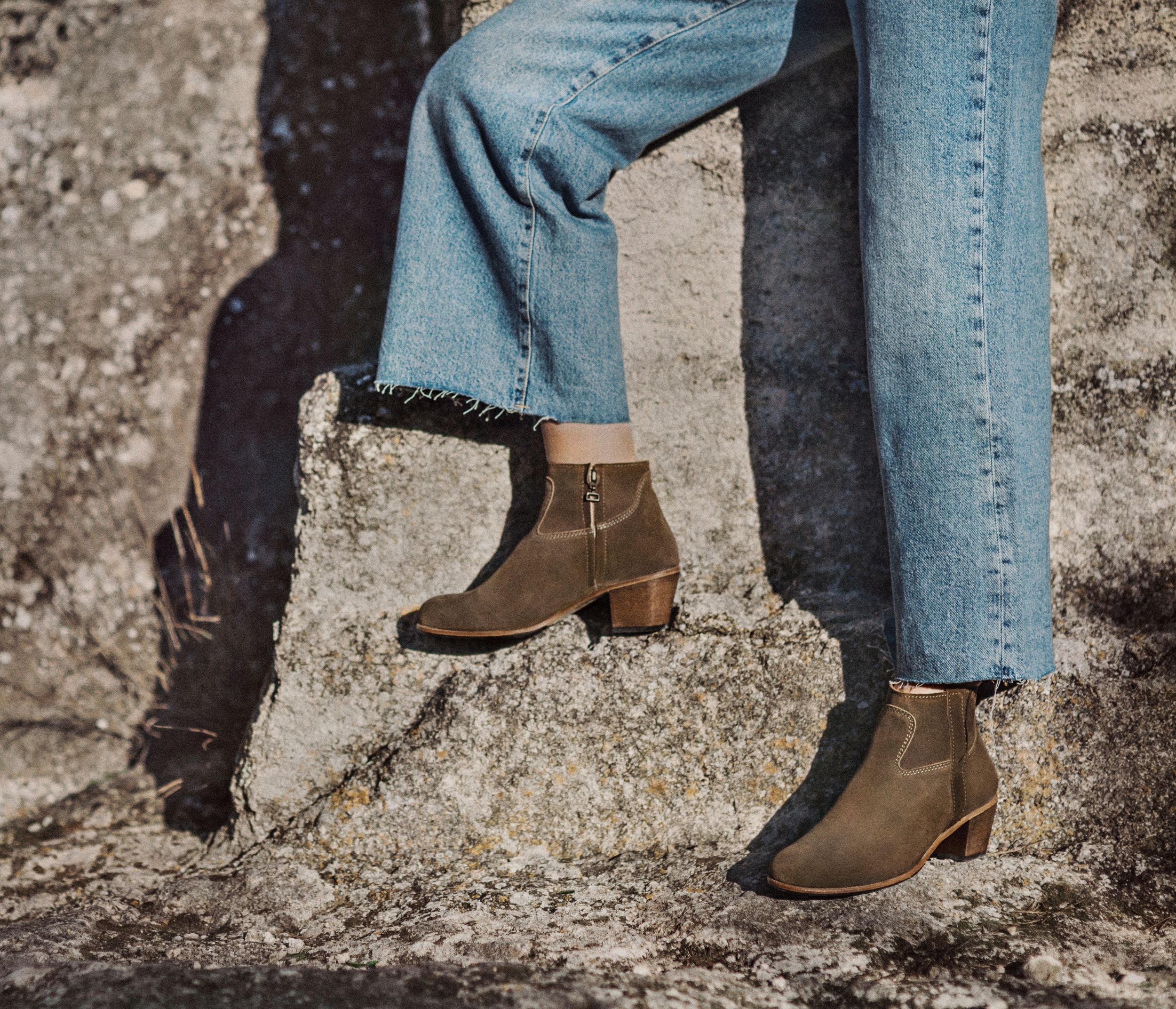 Bottine Femme En Daim Semi-Hautes Fermeture Éclair Dans Le Dos