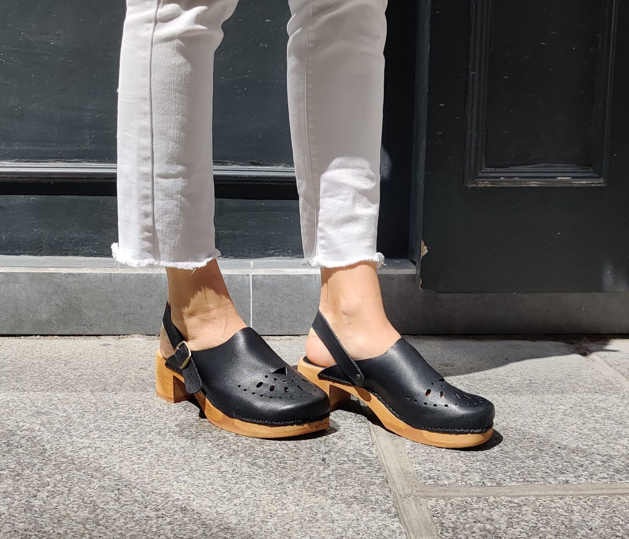 Black flexible perforated clogs