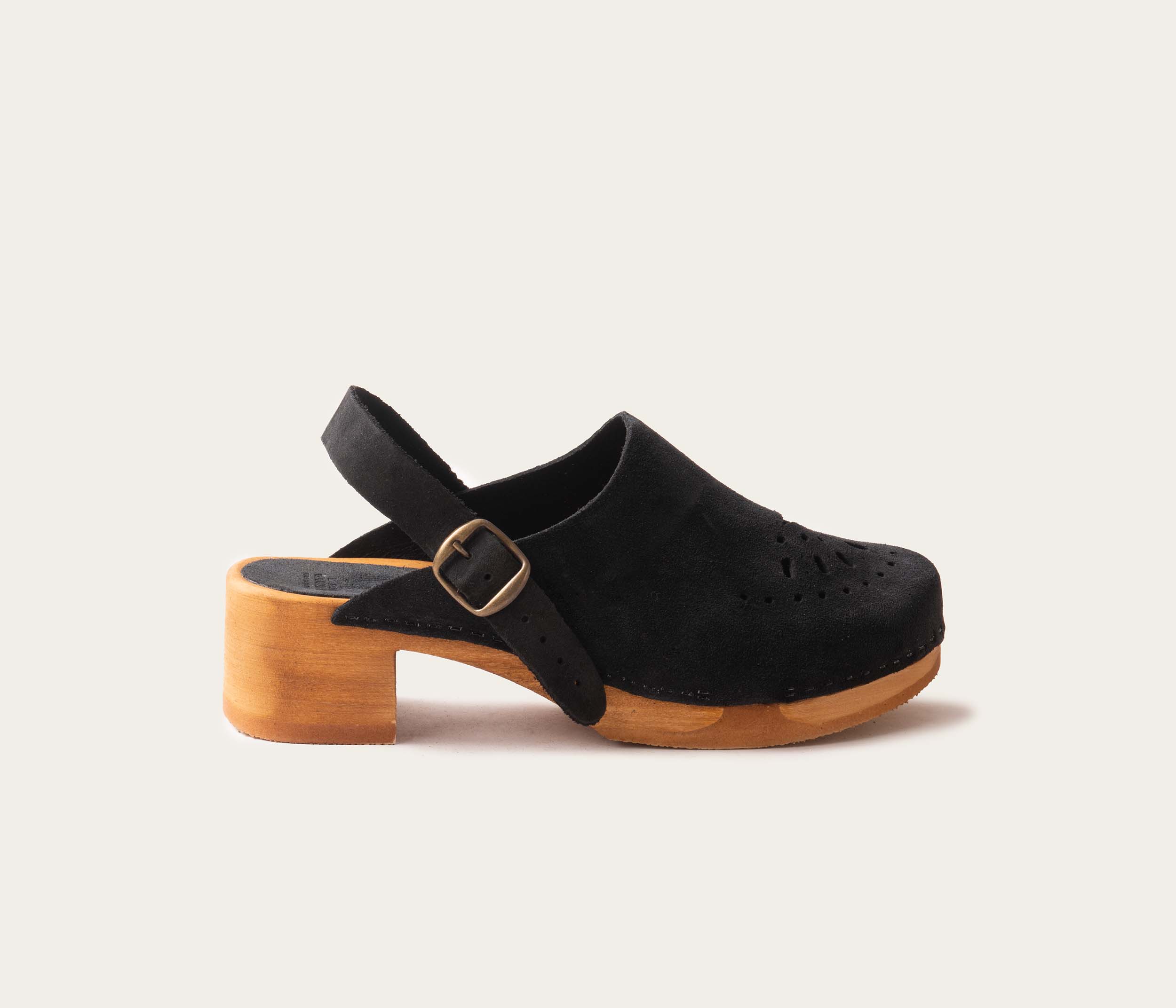 Perforated charcoal velvet clogs