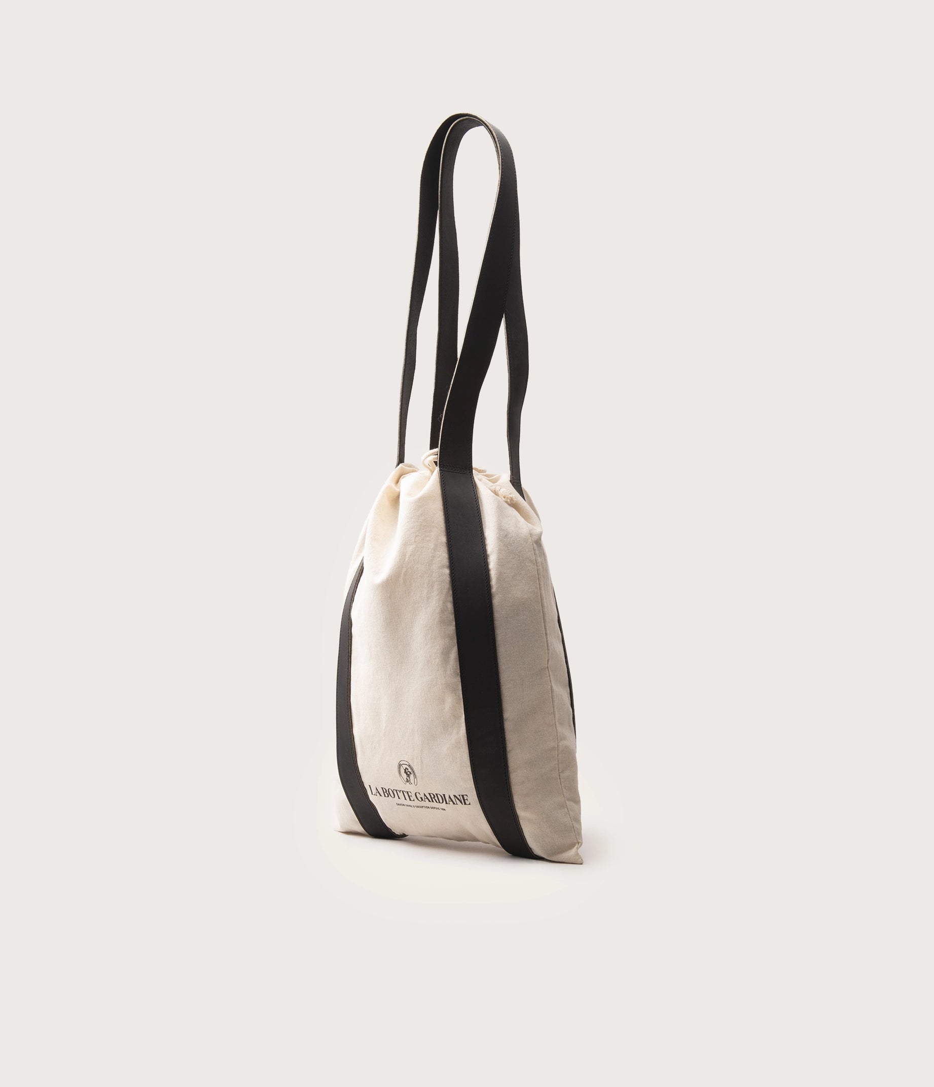 Black Cotton &amp; Leather Tote Bag