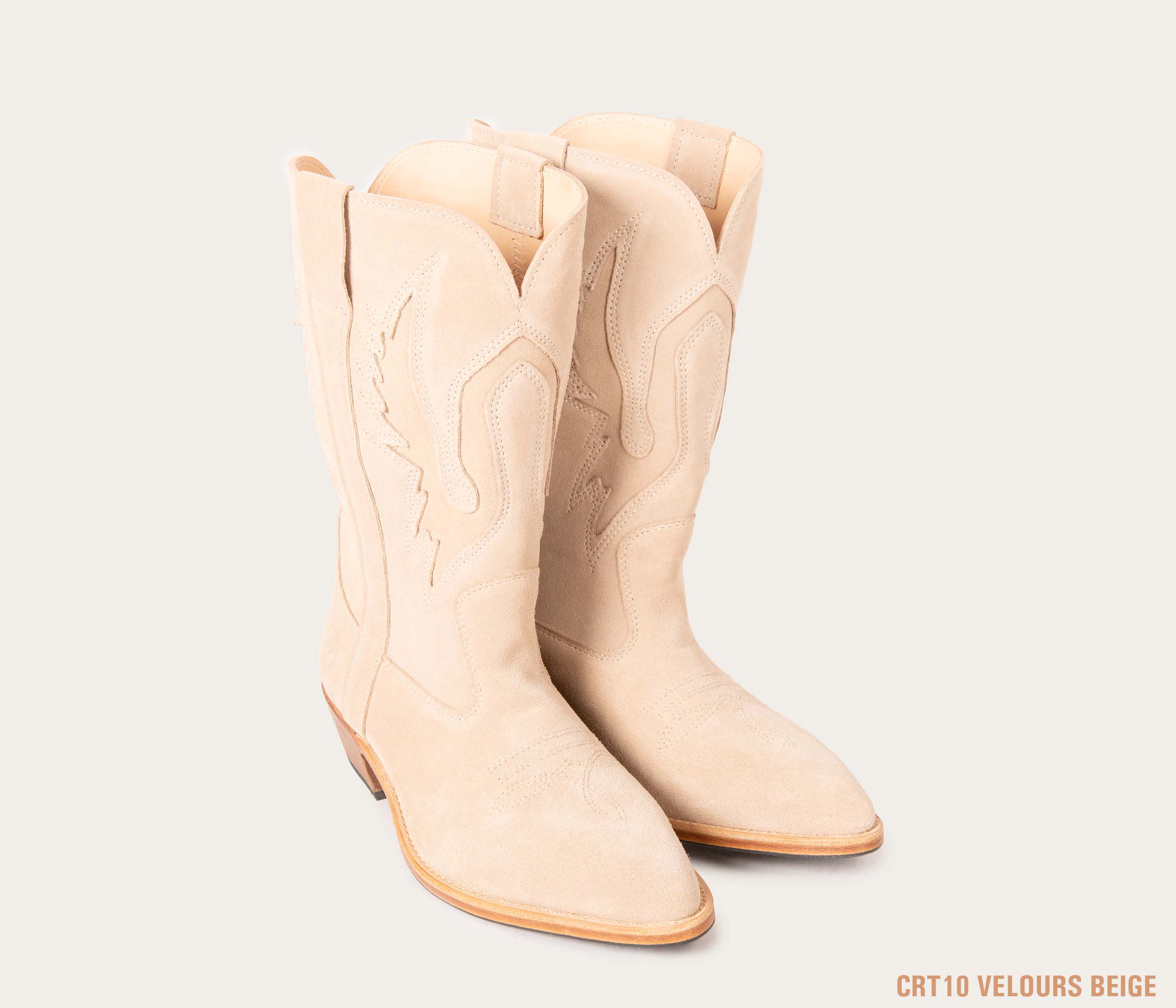 Santiag en cuir velours beige, santiag beige, santiag personnalisée