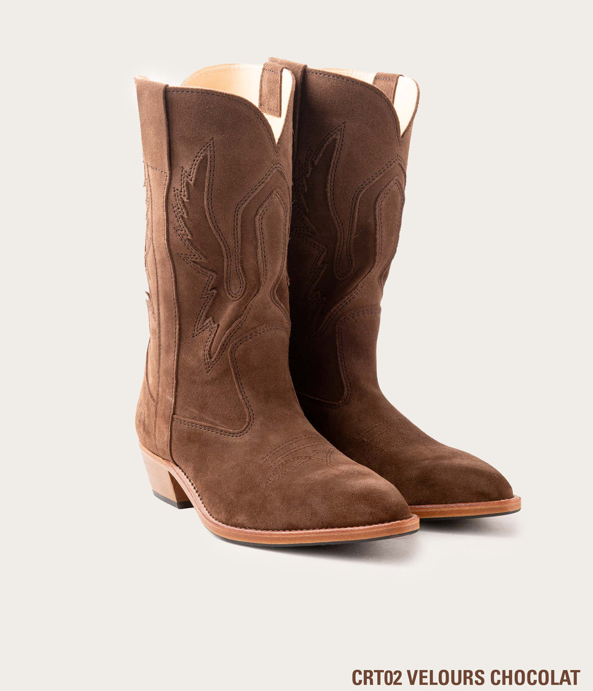 santiag en cuir velours chocolat, santiag personnalisable, santiag en cuir velours