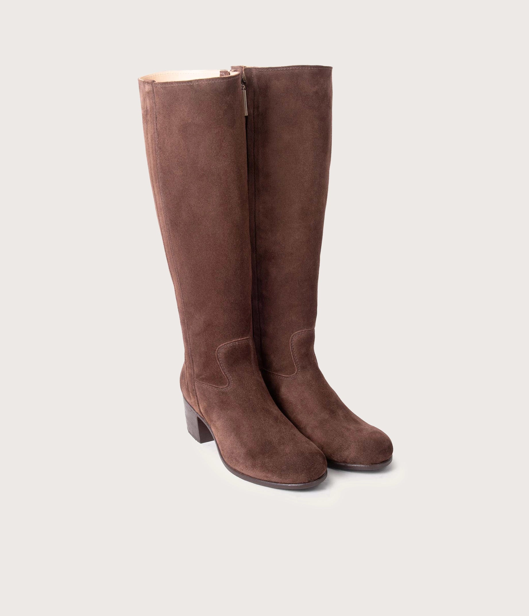 Bottes hautes en cuir velours chocolat, bottes pour femme marron , botte en daim, bottes velours