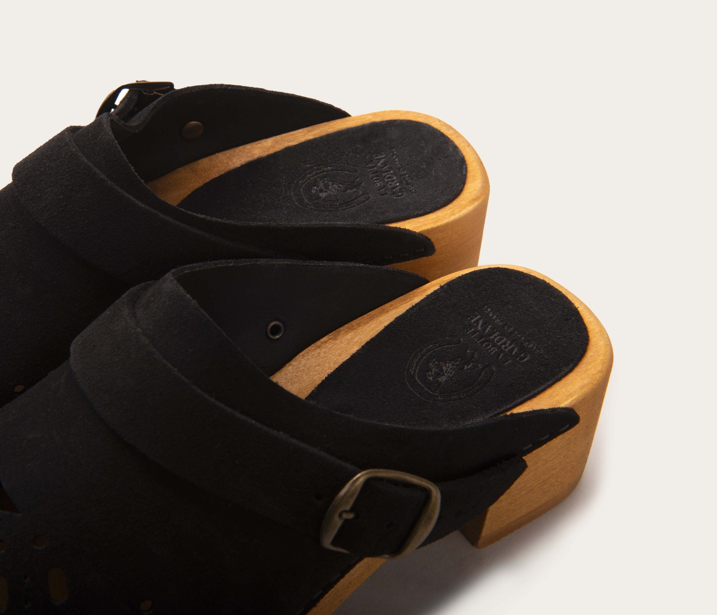 Perforated charcoal velvet clogs
