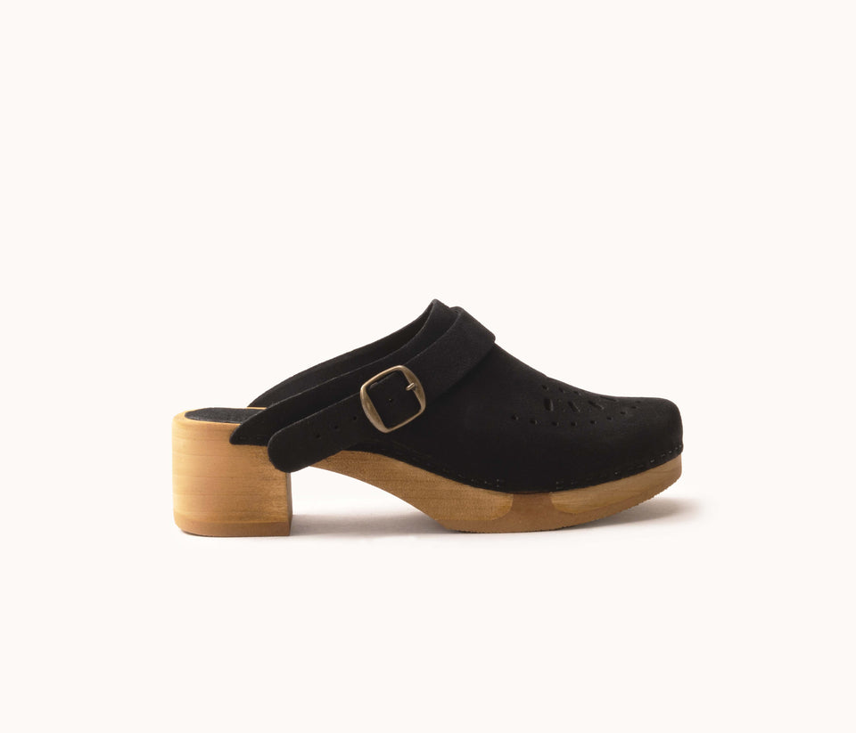Sabots Femme en cuir en velours noir