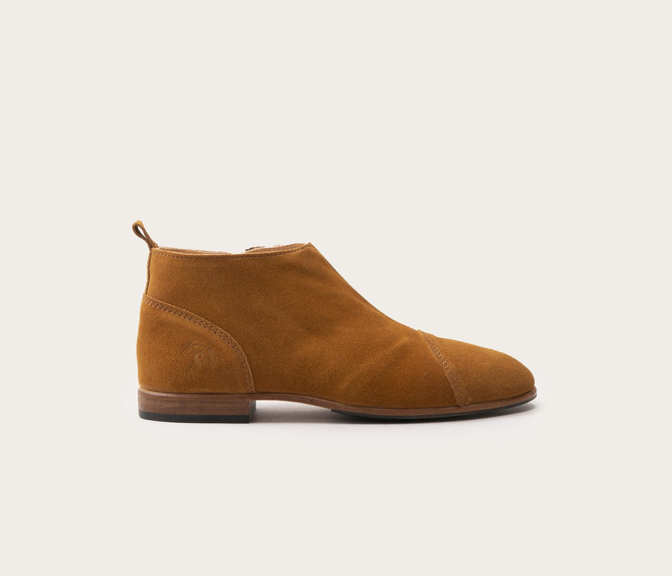 Armelle chaussure zippée en croute de cuir couleur écureuil