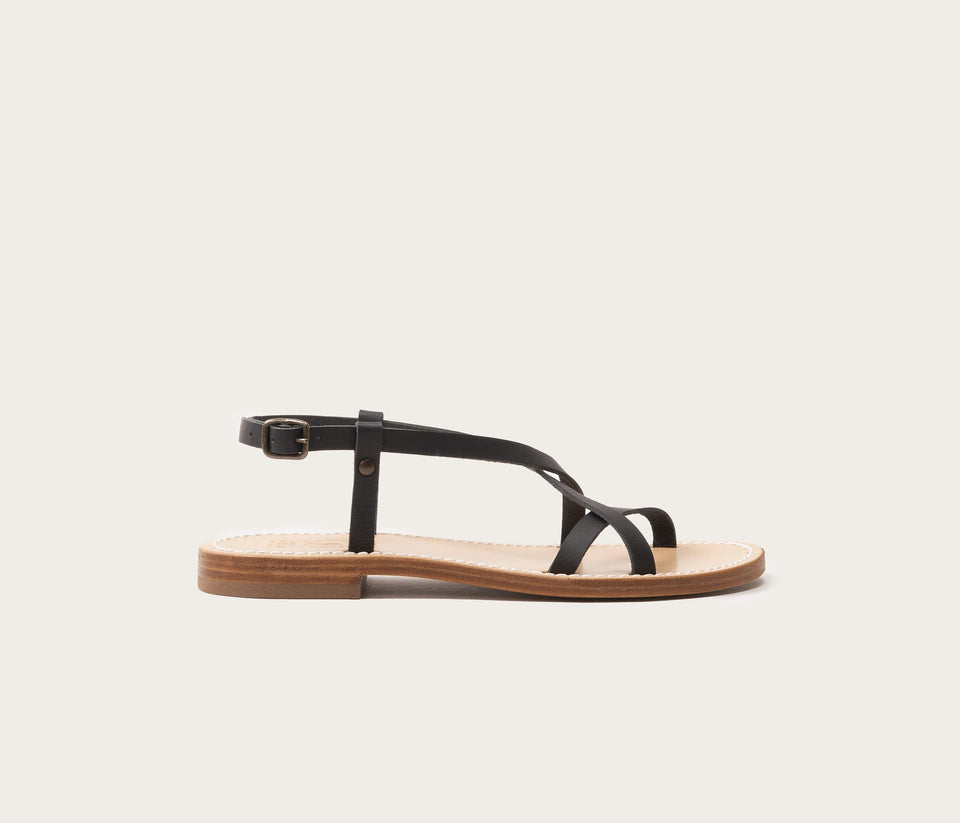 Belle Ile Ébène, sandale en cuir noir