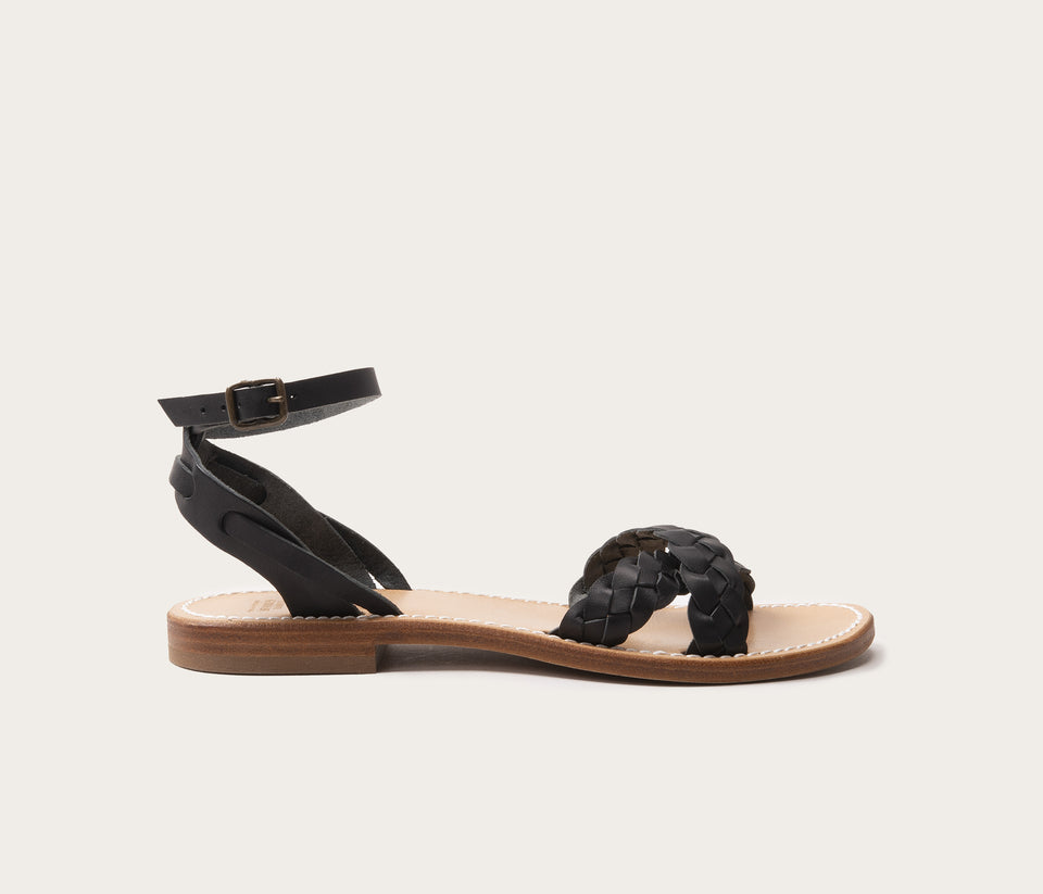 Criss cross Ebene sandales en cuir tressé noir