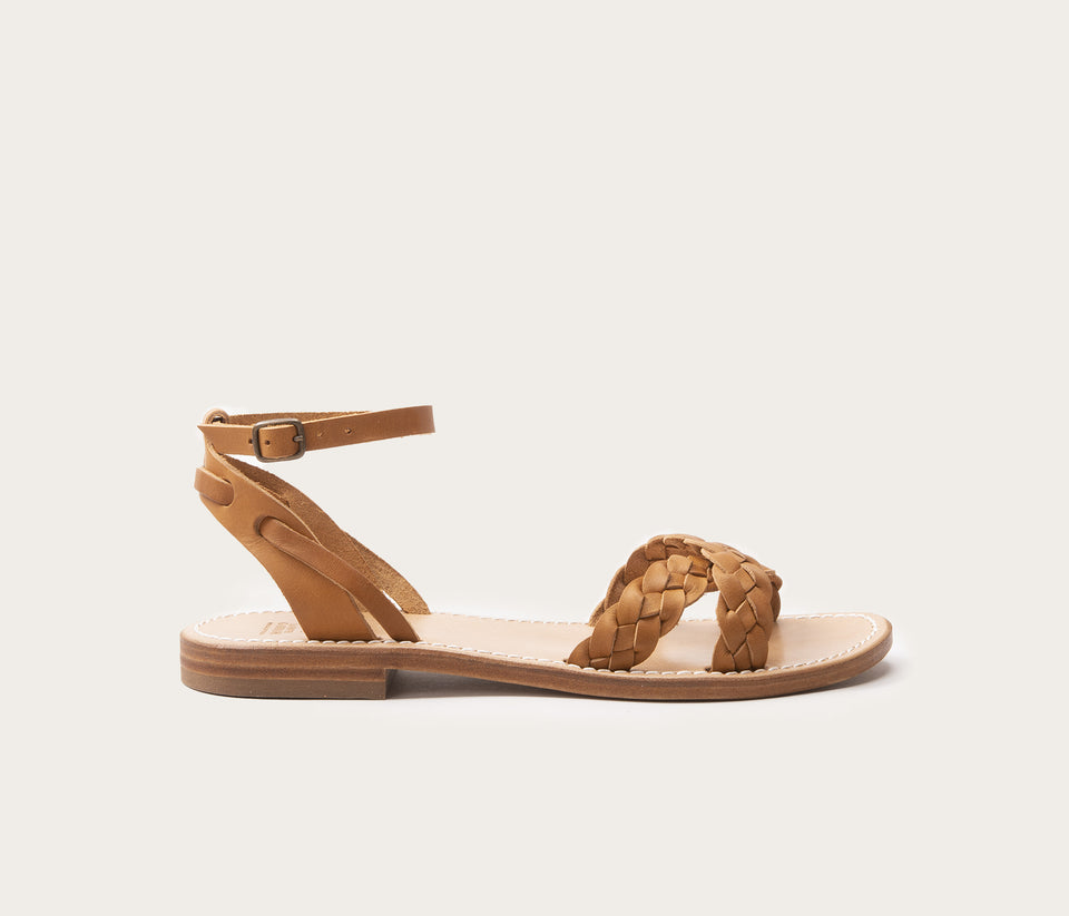 Criss cross Chene Sandale femme en cuir