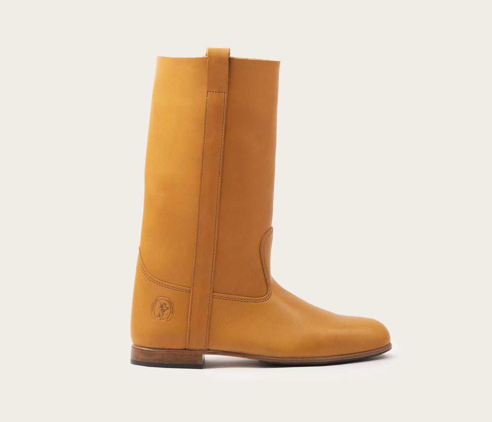Ella Botte Mi Mollet en cuir naturel