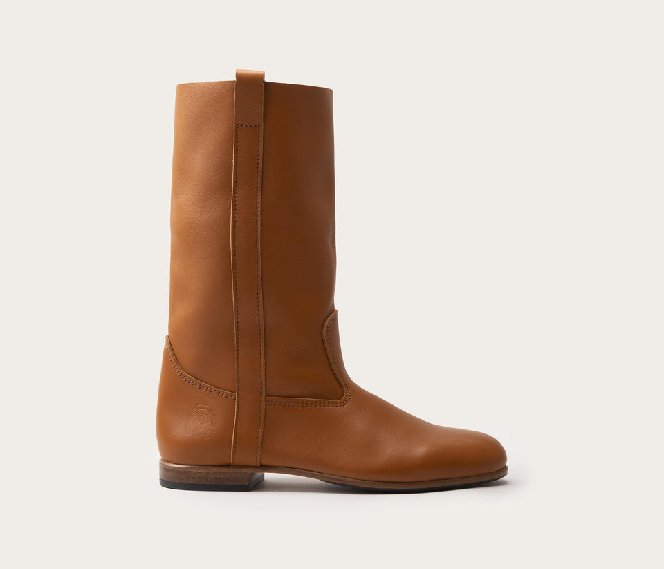 Ella Botte Mi Mollet en cuir souple naturel