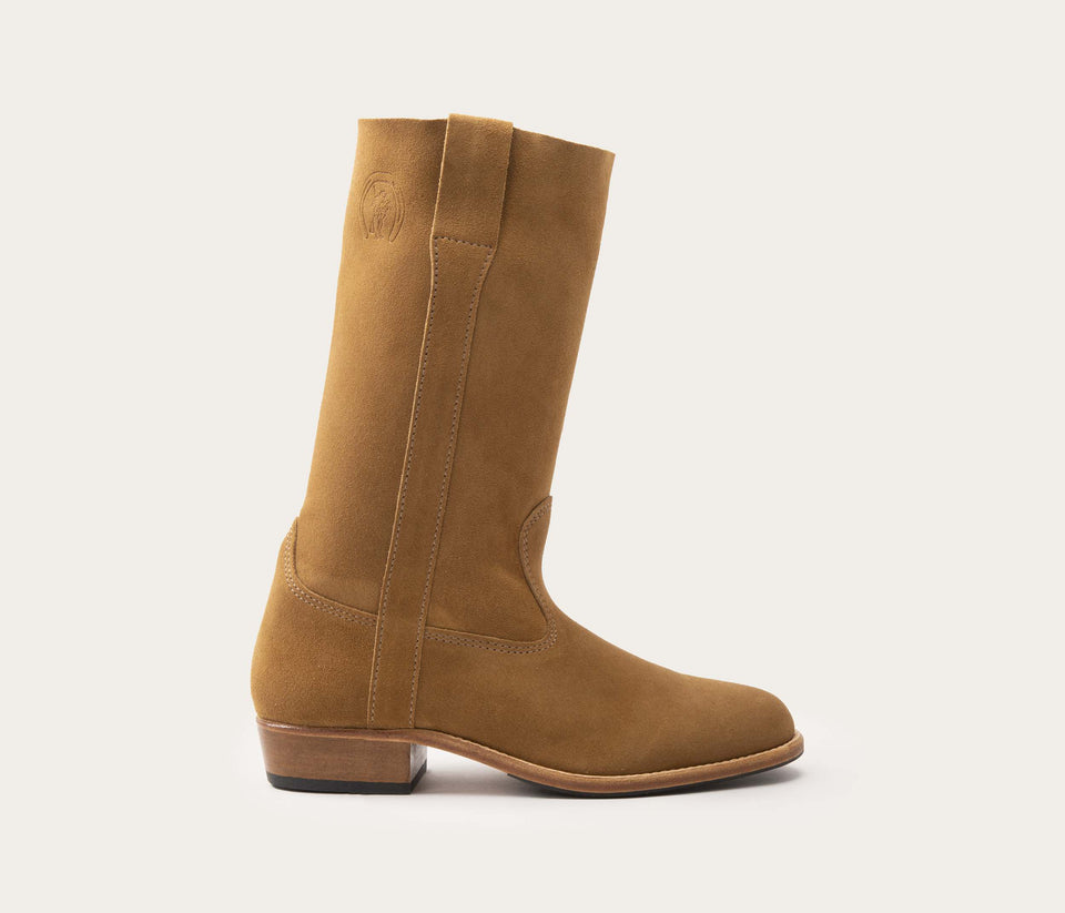 Botte camarguaise mixe - botte camarguaise en cuir veau velours - botte en cuir couleur havane - botte gardian - bottes de gardian - bottes camargue -