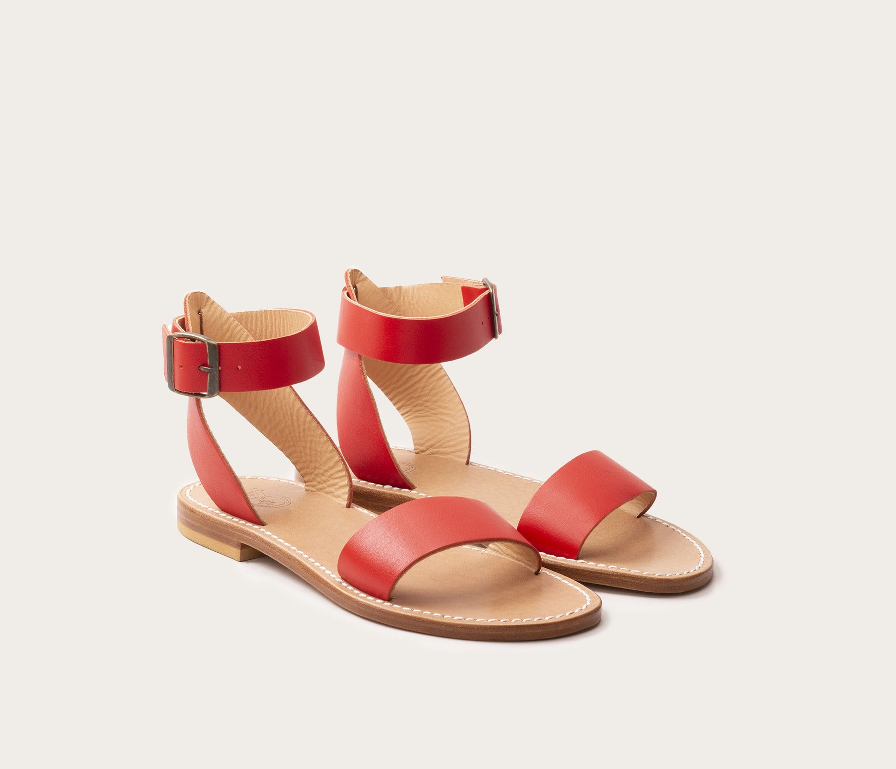 Sandale rouge Femme en cuir français, nu pieds fabriqués en Camargue ...