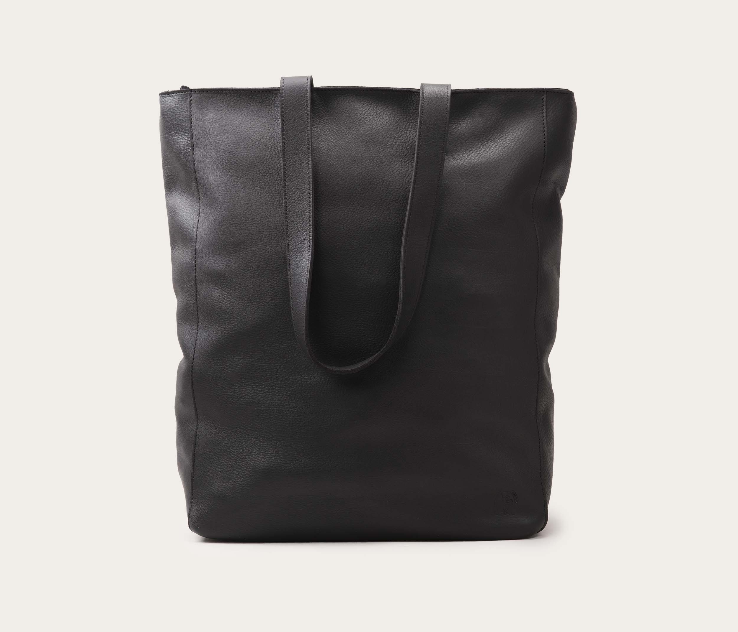 sac cabas en cuir souple noir, sac souple noir, sac en cuir, sac artisanal