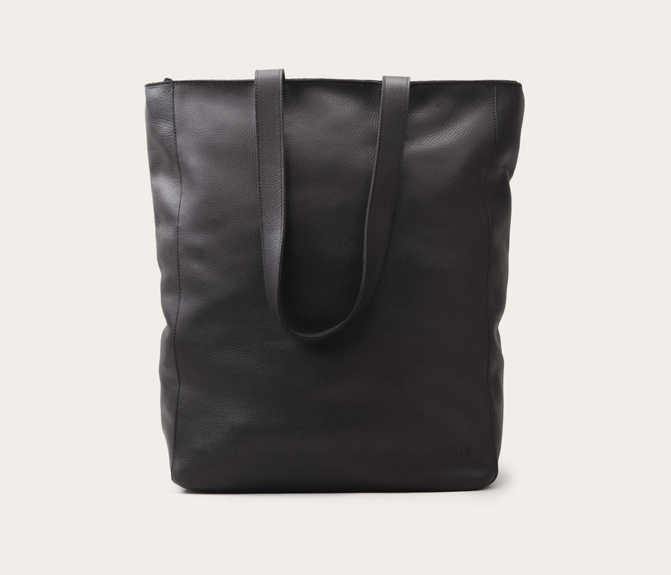 sac cabas en cuir souple noir, sac souple noir, sac en cuir, sac artisanal